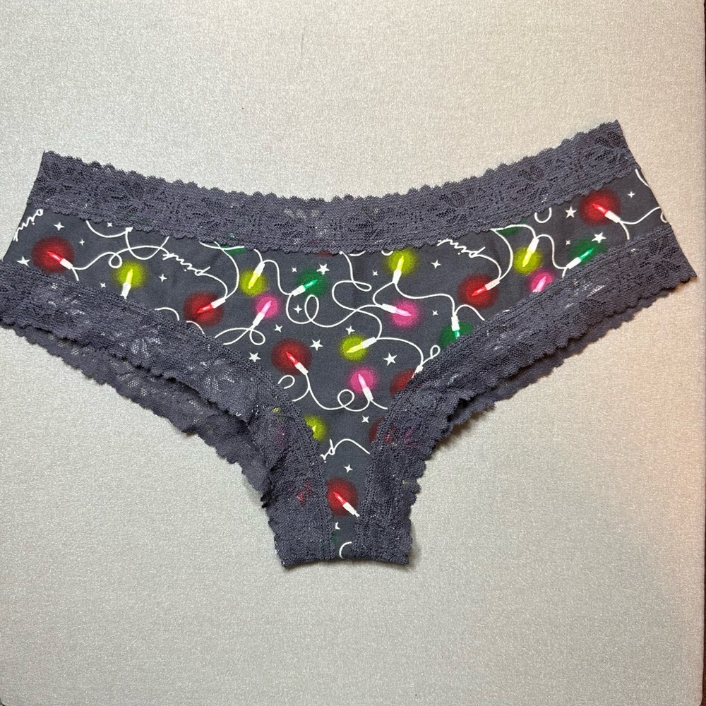 PINK Victoria Secret "Christmas Lights" Lace Trim Cheeky Panty